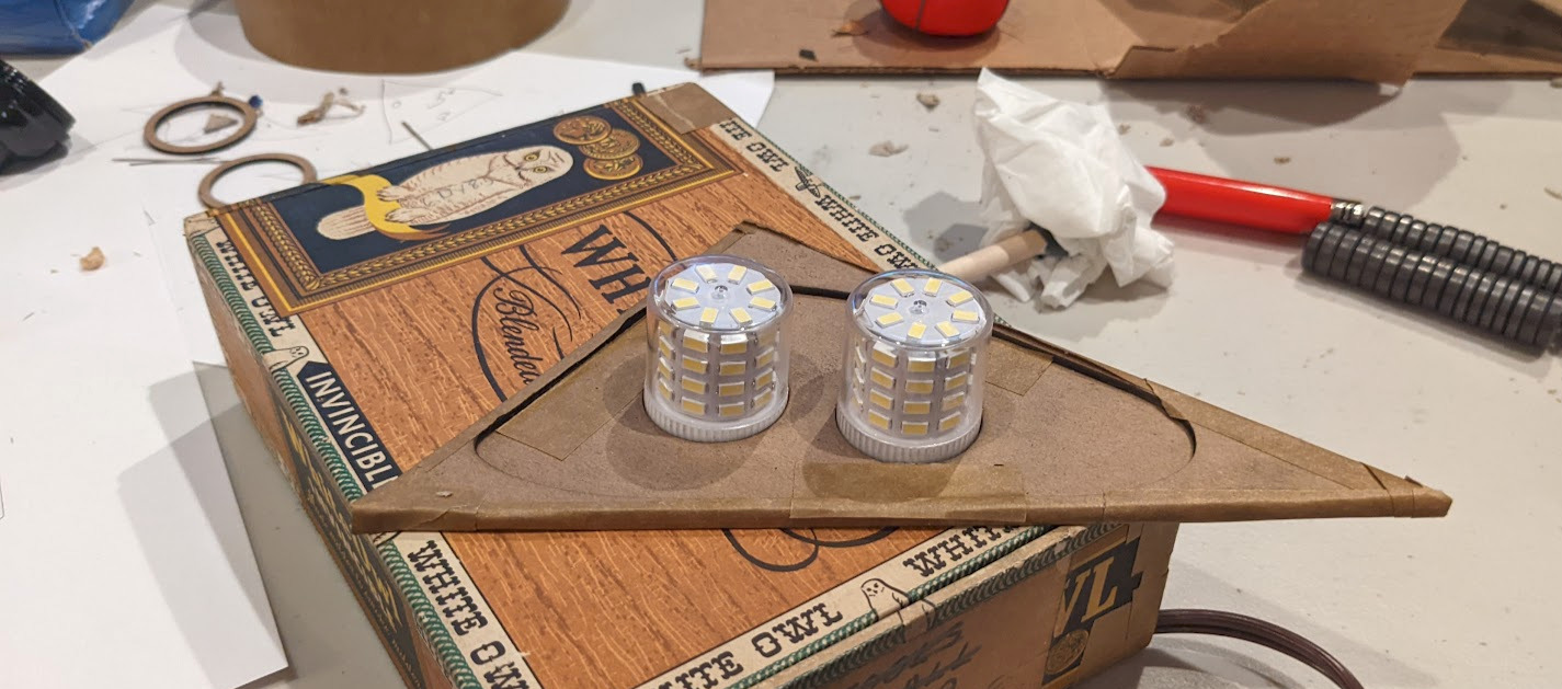 cardboard tray with LED bulbs